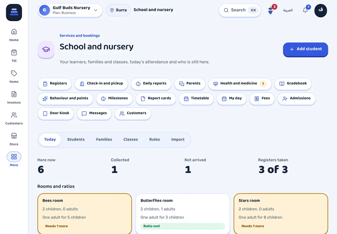 STAK screen: The attendance register