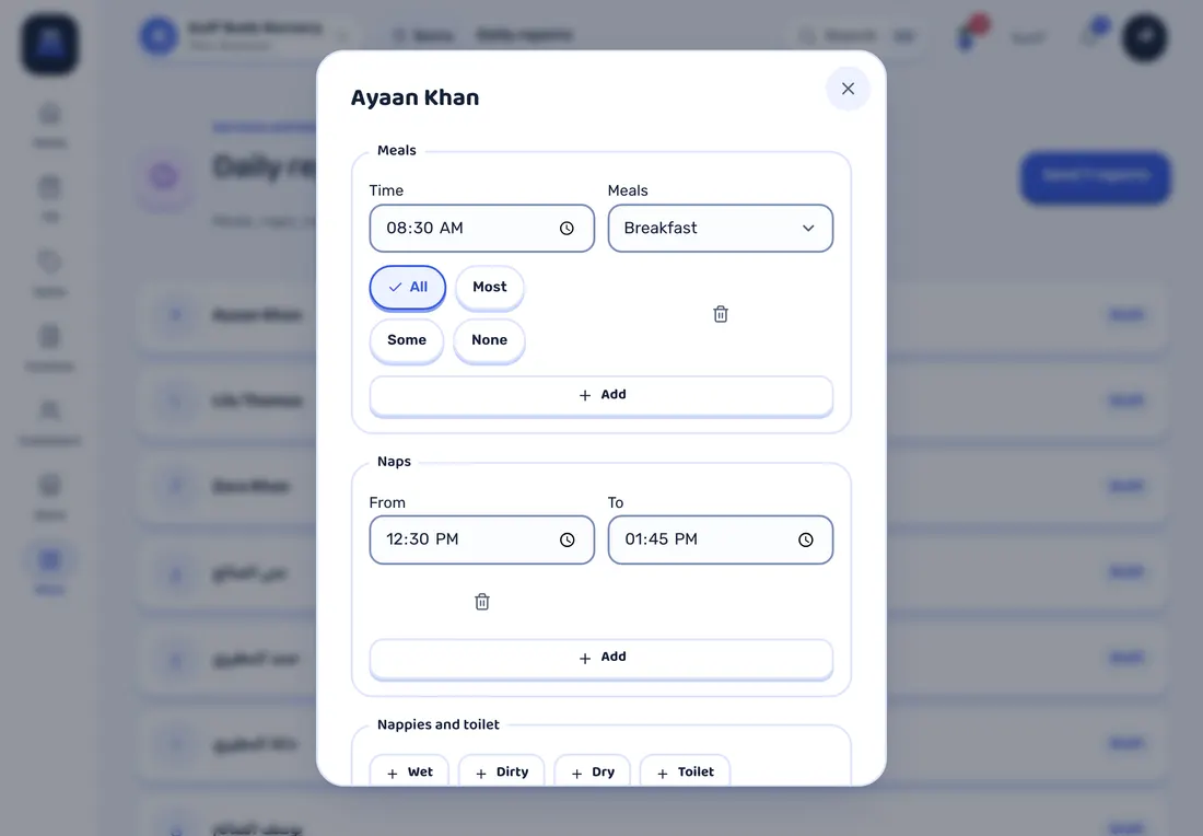 STAK screen: The daily report to a parent